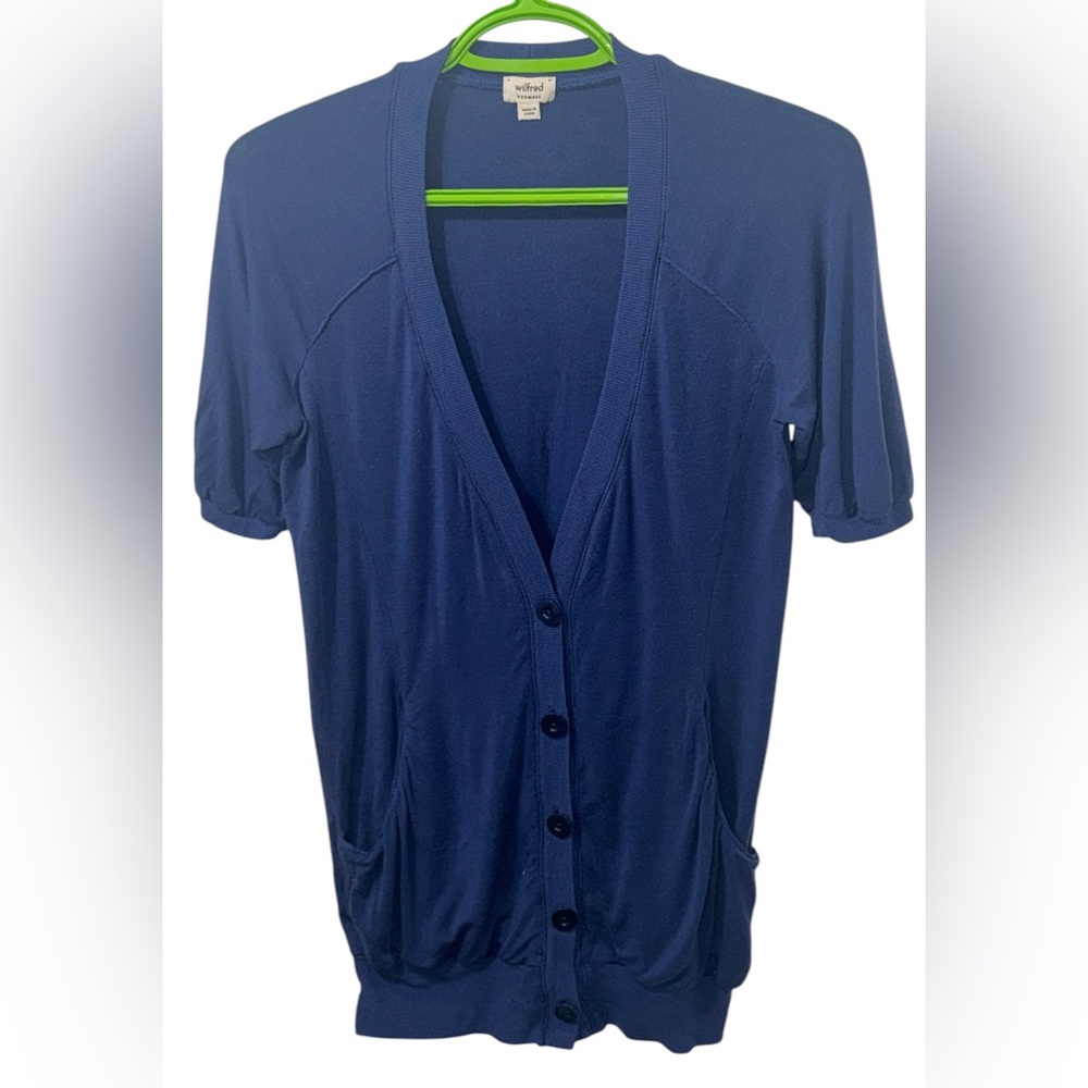 WILFRED Indigo Plunge Front V- Neck Short Sleeve Button Cardigan Size XXS